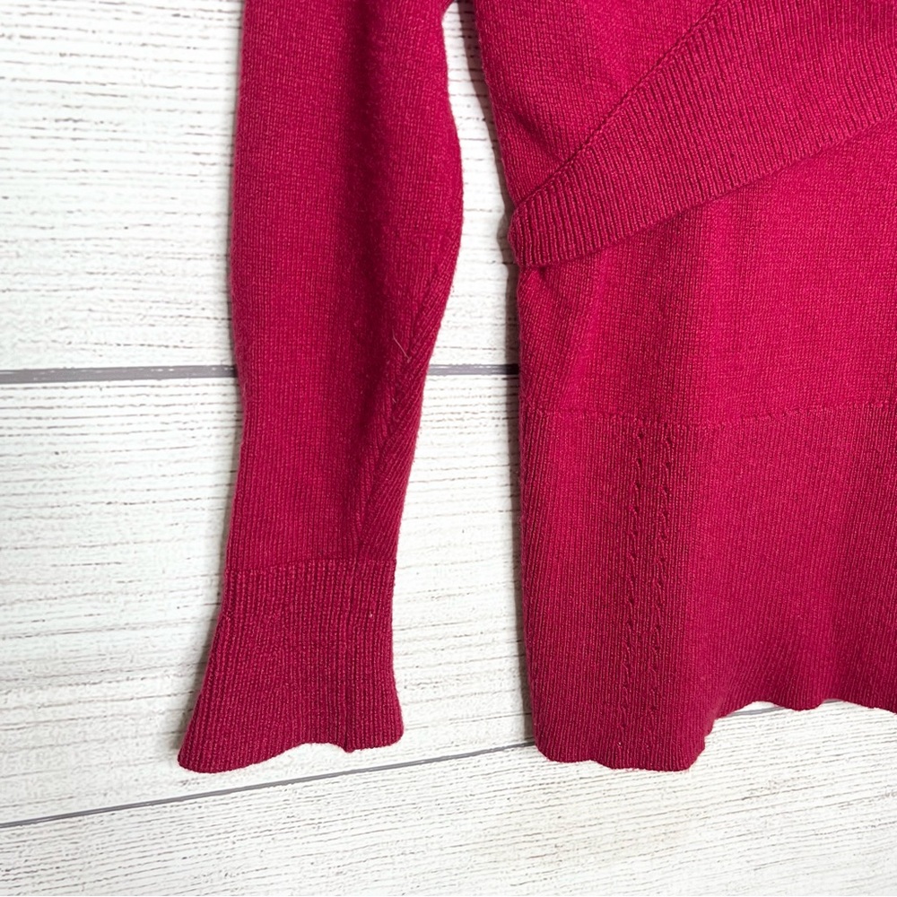 WHBM Red Cashmere Blend Wrapped Wide Collar V Neck Sweater Top Size Small - Picture 6 of 10